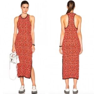 Rag and Bone Viola Red and Black patterned knit racer back body-con midi dress